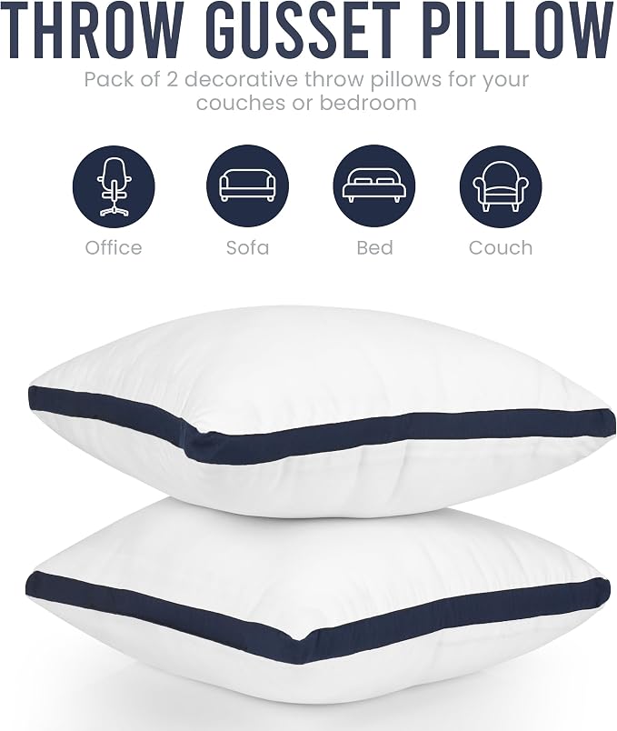 Utopia Bedding Throw Pillow Insert 12 x 12 Inches (White), Set of 2 Gusseted Decorative Bed and Couch Pillows, Cushion Sham Stuffer for Sofa