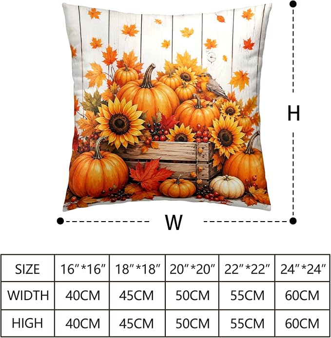 Autumn Pillow Covers Fall Thanksgiving Pillow Cases Maple Leaf Pumpkin Throw Pillow Covers 24x24 Set of 2 Harvest Sunflowers Cushion Cases for Home Farmhouse Garden