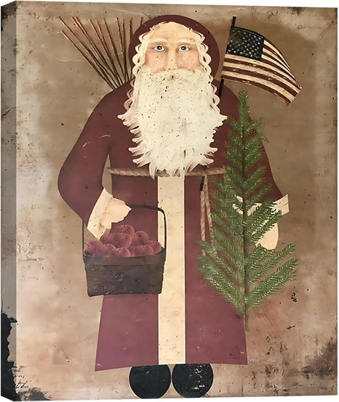 FLZYKGPA Retro Christmas Wall Art Prints 12x18in, Santa Claus Christmas Holiday Canvas, Winter Farmhouse Christmas Poster, Christmas Gallery Wall Decor, Vintage Christmas Decor for Holiday