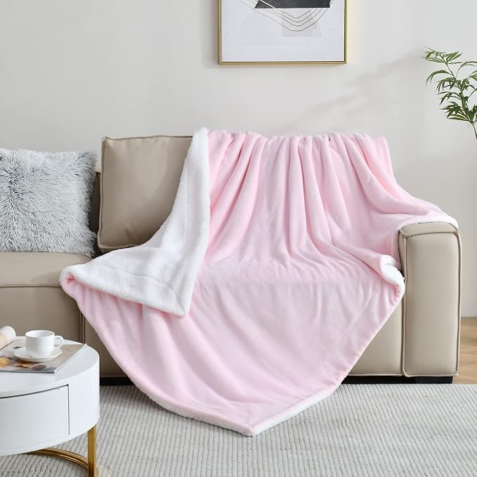 SOCHOW Sherpa Fleece Throw Blanket, Light Pink, 50x60 inches | Double-Sided Super Soft Luxurious Plush Blanket Throw Size