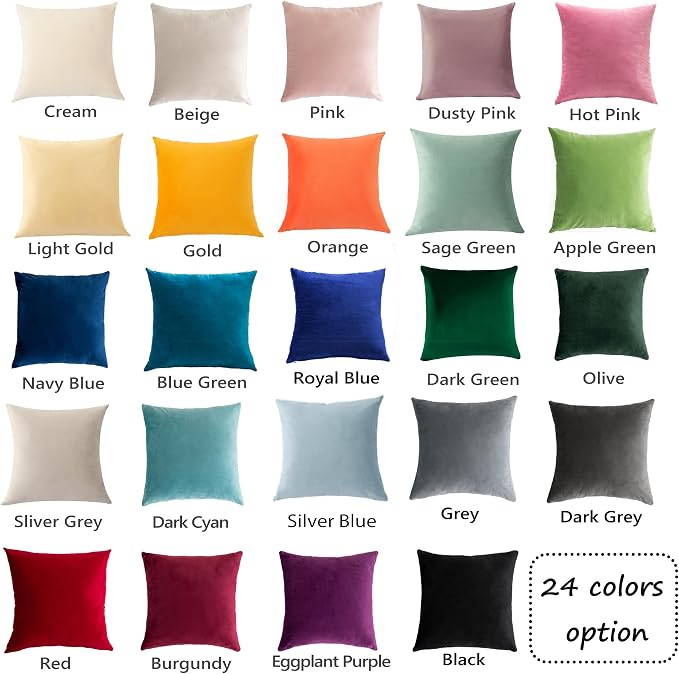 Stellhome Pack of 2 Velvet Pillow Covers Square Decorative Cushion Covers for Bed Couch Sofa Bench, 20 x 20 inch (50 x 50 cm), Silver Gray