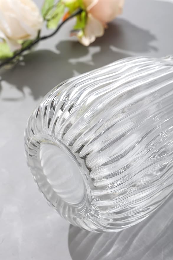 Clear Tall Vase,Large Clear Vases for Flowers,H-8.0" Simple Striped Design for Home Floor Decor,Farmhouse Decor, Centerpiece Coffee Table Decorations