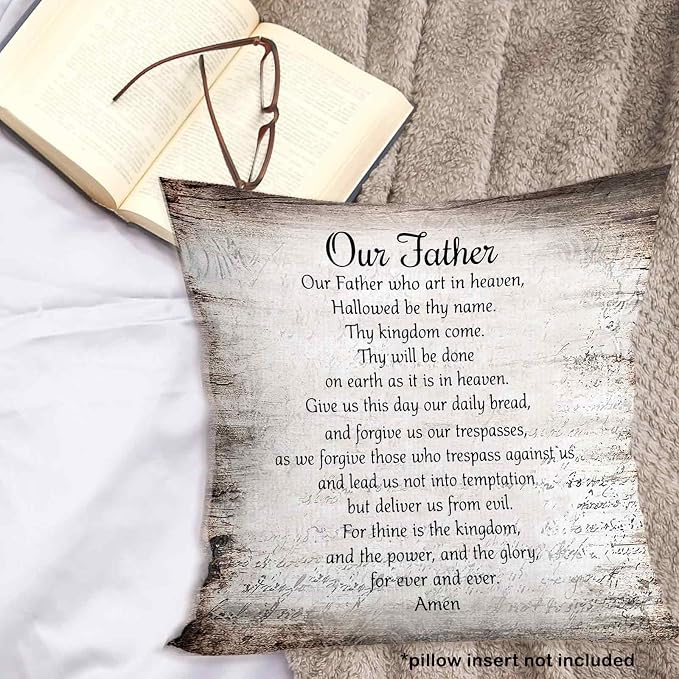 Vintage Christian Bible Verse Lords Our Father Prayer Throw Pillow Covers 18x18, Rustic Scripture Decor Pillow Case for Farmhouse Bedroom Living Room, Religious Pillowcase for Couch