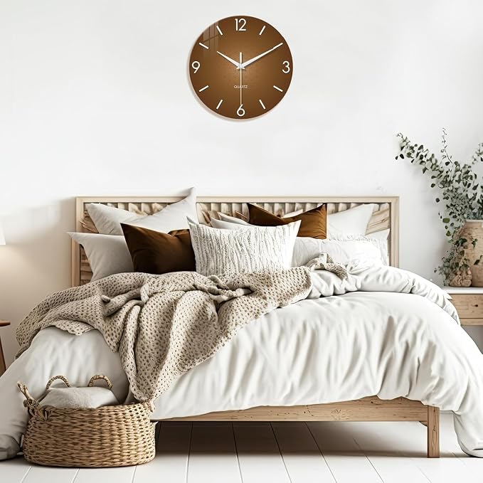 XFM Large Modern Wall Clock for Living Room 20 Inch Brown | Silent Non-Ticking Battery Operated Modern Simple Minimalist Decorative for Farmhouse Kitchen Home Office