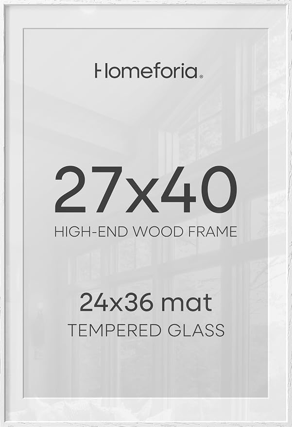 Homeforia 27x40 White Oak Poster Frame, High-End Wood, 24x36 Mat, Glass