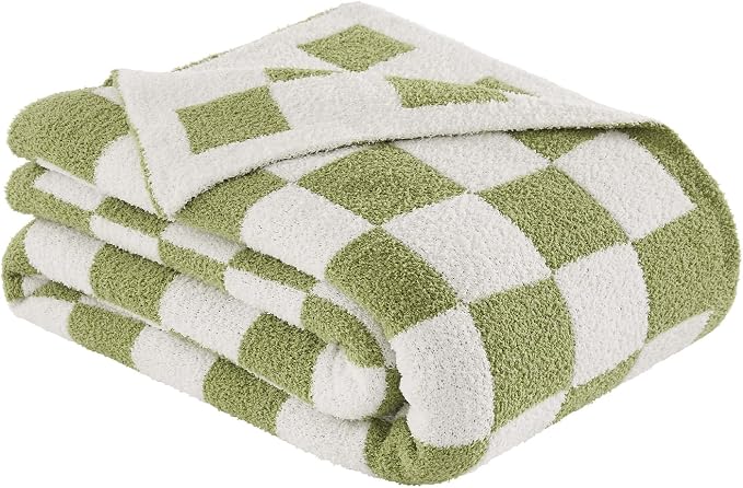 Checkered Throw Blanket for Couch, Soft Cozy Warm Knitted Blankets | Lightweight Fuzzy Travel Warm Decor for Women, Mom, Girls, Sofa, Chair, 50x70in, Sage Green