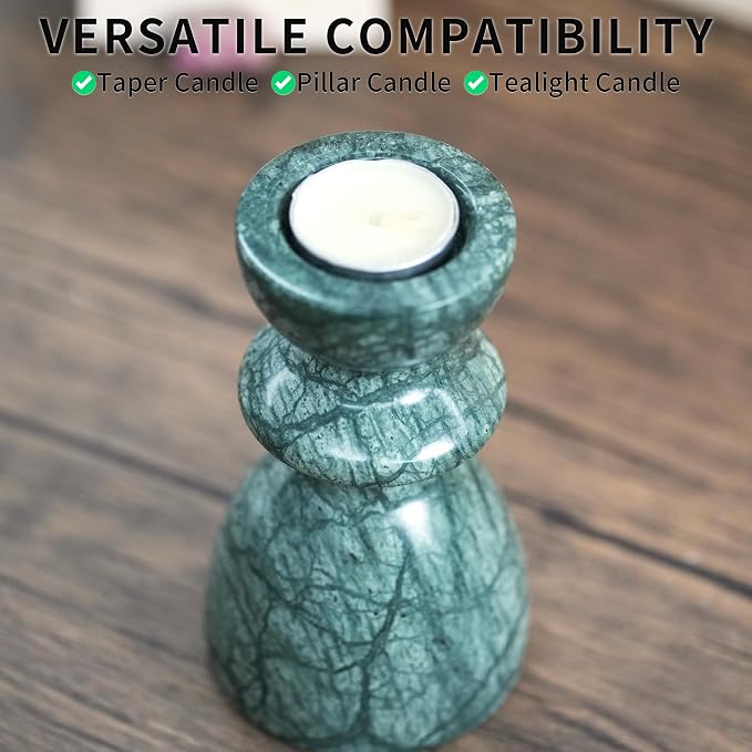 Green Marble Candlestick Holders - Stone Candle Sticks Holder Decor, Decorative Modern Candle Stands Multi-Purpose for Taper/Pillar/Tealight/Scented Candles