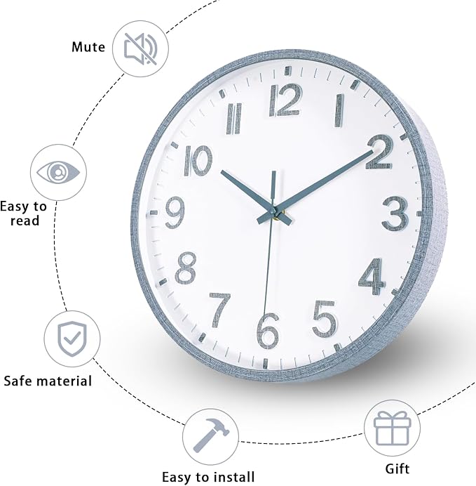 Wall Clocks Battery Operated 8 inch Modern Wall Clock,Silent Non Ticking Wall Clock for Living Room Bedroom Kitchen Office Classroom Decor (Texture Gray White)