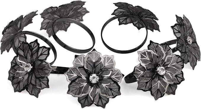 Picowe Set of 12 Alloy Napkin Rings with Hollow Out Flower Napkin Ring Holders for Wedding Party Holiday Banquet Christmas Dinner Delicate Serviette Buckles Decor Favor (Gun Metal)