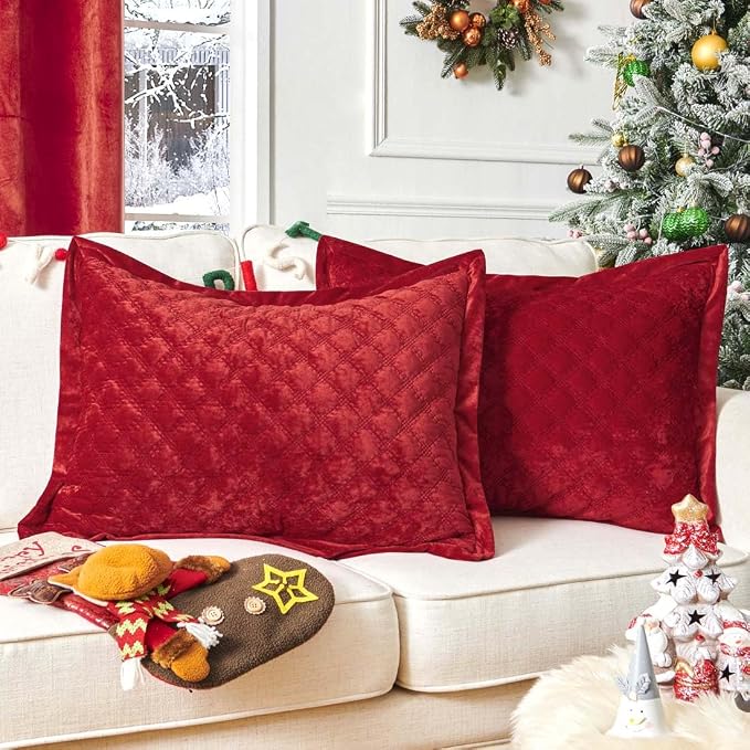 Standard Pillowcases 20X26 Set of 2 Pillow Cover with Envelope Closure Rectangular Quilted Pillow Cases Soft Decorative Texture Pillow Sham for Bed, Red