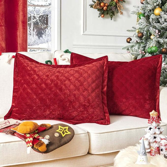 Standard Pillowcases 20X26 Set of 2 Pillow Cover with Envelope Closure Rectangular Quilted Pillow Cases Soft Decorative Texture Pillow Sham for Bed, Red