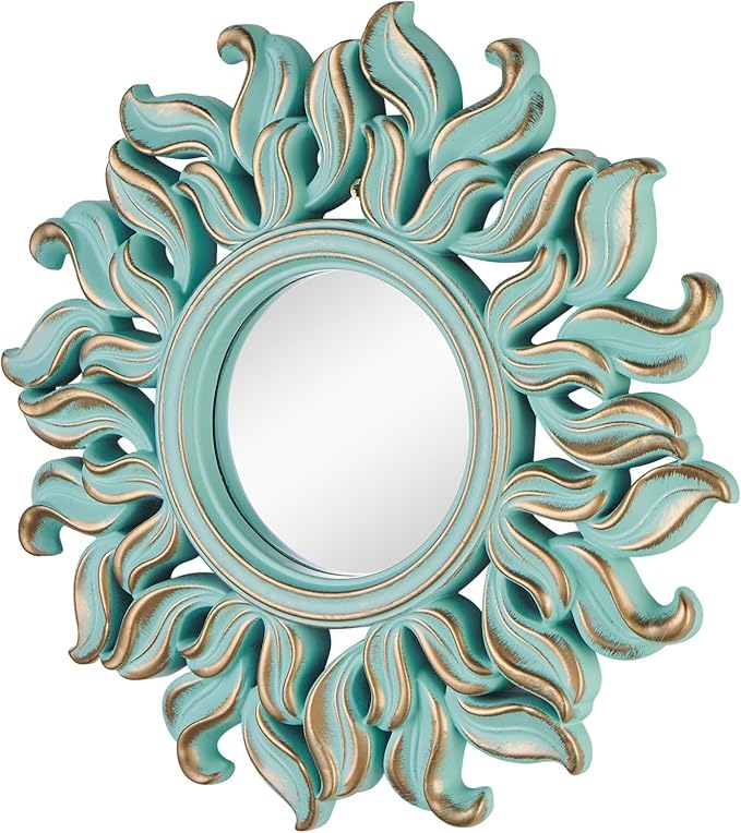 Decorative Wall Mirror, Round Green Mirror, 10 x 10in | Compact plastic-frame circle mirror for bedrooms, entryways, living rooms and modern wall decor.
