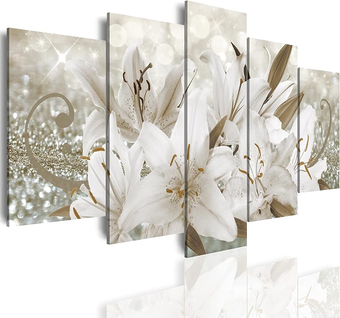 LUDUHU Golden Orchid Flowers Canvas Print - Abstract Floral Wall Art Painting Decor for Home Decoration Artwork Picture Bedroom (B,Oversize 80x40inch)