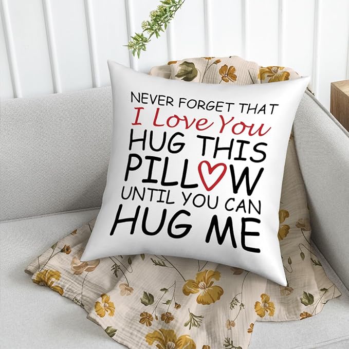 Fokongna Couch Pillowcase Lover I Love You Hug This Pillow Until You Can Hug Me 18 x 18 Inches Valentine's Day Birthday Gifts Give to Girlfriend Grade Flannel Waist Pillowcase