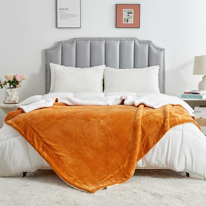 SOCHOW Sherpa Fleece Fall Throw Blanket, Burnt Orange, 50x60 inches | Double-Sided Super Soft Luxurious Plush Blanket Throw Size