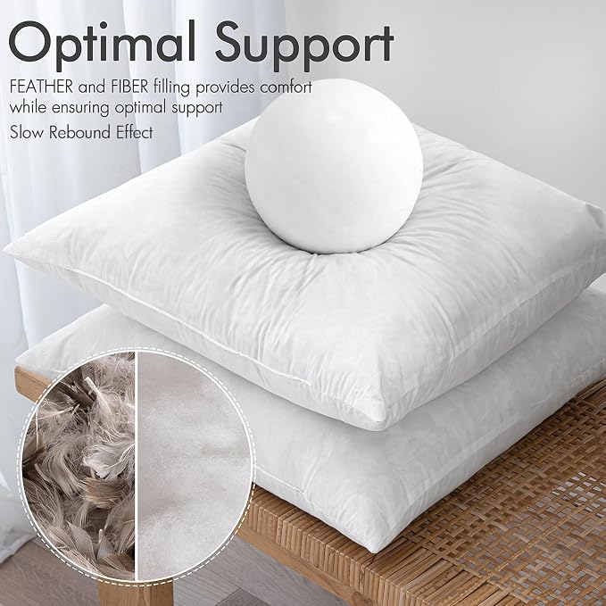 MIULEE 12x20 Pillow Inserts 2 Pack,Feather Mix Polycotton Pillows | Cotton Fabric, Rectangle Decorative Throw Pillows for Couch Bed Sofa