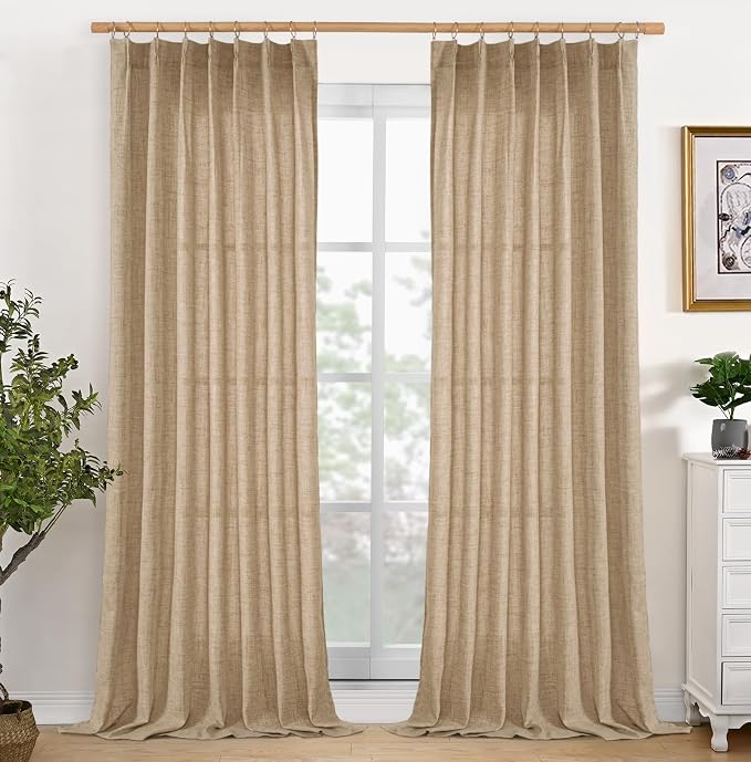 YoungsTex Toffee Linen Curtains 84 Inch Length for Living Room, Light Filtering Window Treatments Natural Burlap Rustic for Farmhouse Bedroom, 2 Panels, 40 X 84 Inch