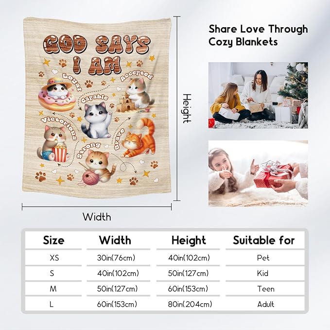 Cat Blankets for Cat Lovers, Cat Themed Gifts for Girls Boys Women Adults, Cat Blanket with Cats on It, God Says I Am Blanket for Kids Daughter Son, Fleece Throw Blankets for Couch Chair, 40"x50"