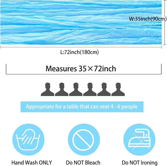 12 Pack Cheesecloth Table Runner 35x72 Inch Boho Gauze Rustic Cheese Cloth Romantic Long Table Runner for Wedding Bridal Shower Birthday Party Table Decor (Baby Blue)
