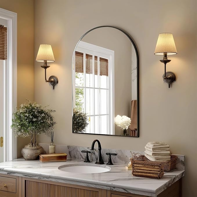 Arched Wall Mirror 30x20 Inch Black Bathroom Vanity Mirror with Metal Frame | Modern Arch Mirror for Bedroom, Living Room, Entryway, Wall Mounted Decorative Mirror