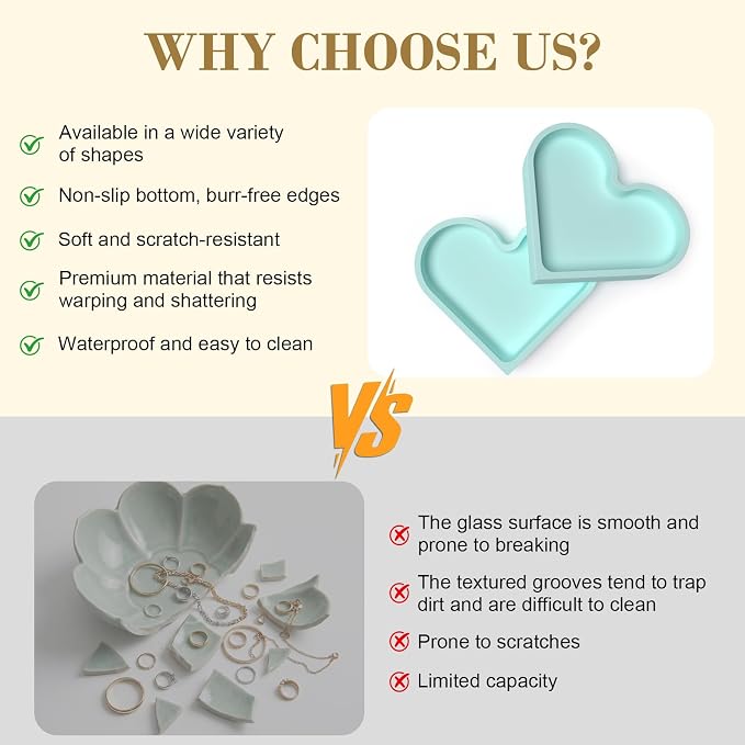 BLESWIN Cute Heart Silicone Jewelry Dish, Soft Ring Holder Tray, Small Trinket Bowl for Keys Earrings Necklace, Aesthetic Home Decoration Gift for Women Girls Mom Best Friend, light blue
