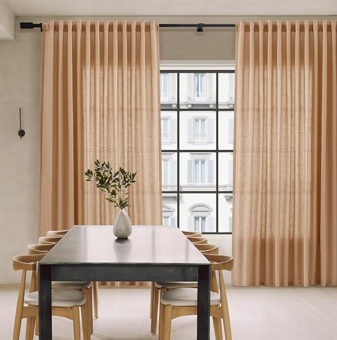 Extra Long Linen Curtains 108 Inches for Living Room Back Tab Semi Sheer High Floor to Ceiling 9ft Light Filtering Curtain Boho Farmhouse Decor Window Drapes for Bedroom 2 Panels Camel