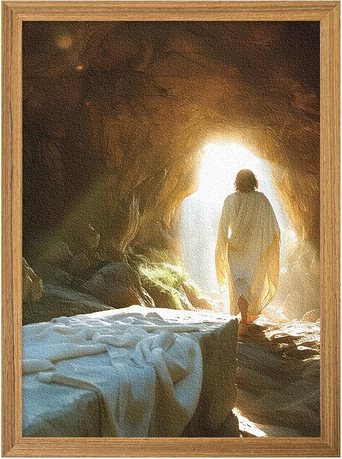 3D Textured Framed Easter Jesus Wall Art, Jesus Leaves the Tomb Christian Wall Decor Painting, Religion Resurrection Savior Picture Poster Print for Church Prayer Room Living Room 12x16 Inch