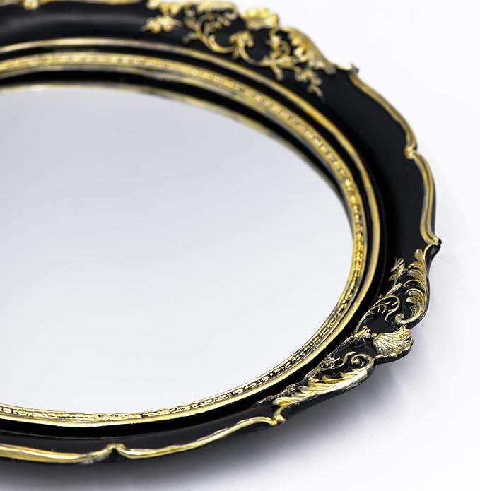 Funerom 12.8 x 14.3 inch Vintage Wall Mirror, Hanging Mirrors, Oval,Black | Decorative Mirror for Bedroom Living-Room Dresser Decor