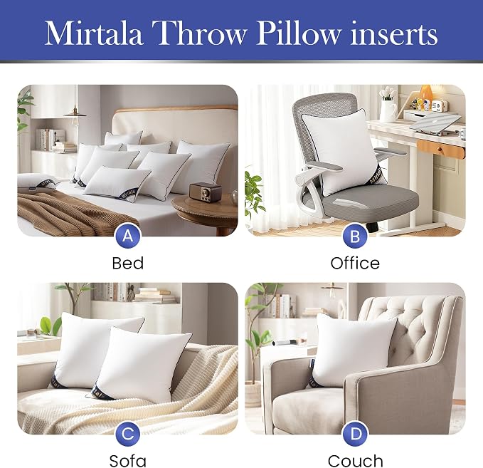 Mirtala 20"x20" Pillow Inserts Set of 2 with 100% Cotton Cover Decorative Square Throw 20" Pillows Living Room, Sofa, Couch, and Bed-White