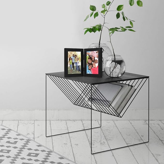 Americanflat Hinged 5x7 Picture Frame with Shatter-Resistant Glass - Double Picture Frames with Engineered Wood - Signature Collection - Photo Frame for Tabletop Display - Black