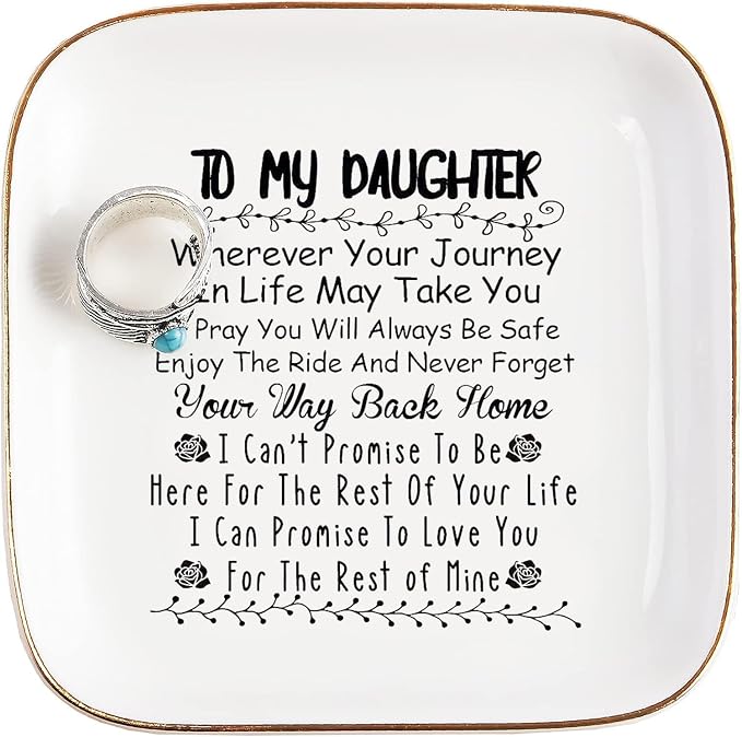 PUDDING CABIN Ceramic Ring Trinket Dish, White, Square, 4" x 4"