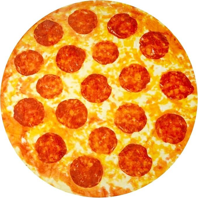 Zulay Kitchen Giant Double Sided Pepperoni Pizza with Gift Gift Packaging - Novelty Blanket for Adults & Kids - Soft Flannel Round Pepperoni Blanket for Indoors, Outdoors, Home, 285 GSM - 71 Inches