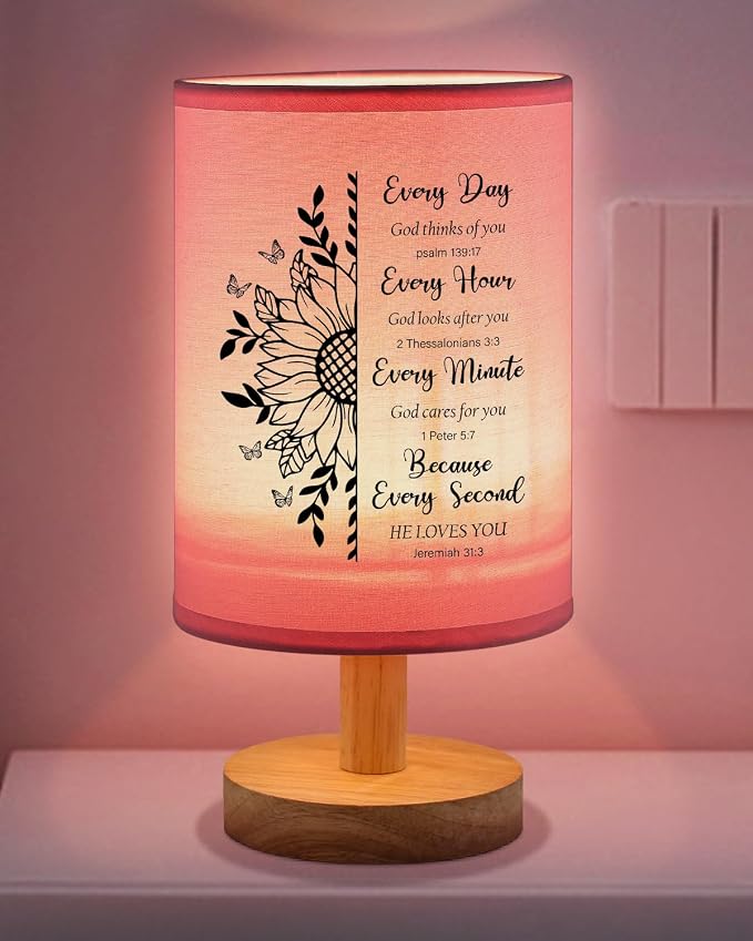 Christian Gifts for Women Table Lamp, Religious Gifts for Women with Bible Verse Prayer Inspirational Gift Fabric Lamp Spiritual Gifts for Friend (Pink)