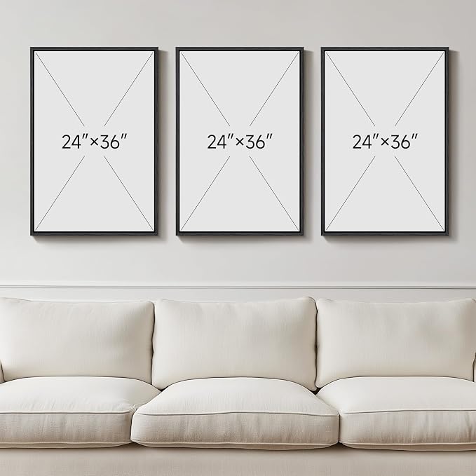 Large Framed Black and White Modern Abstract Wall Art Set of 3, 24x36 In | Big Paintings, Modern Artwork, Canvas Prints, Wood Frames, Minimalist Pictures, Living Room Bedroom Hallway Office Wall Decor