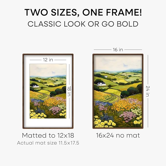 Homeforia 16x24 Mortise&Tenon Walnut Picture Frame, 12x18 Mat, Glass