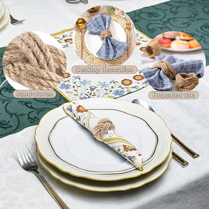 Napkin Rings Set of 12 Woven Natural Burlap Napkin Rings Rustic Napkin Ring Holder for Dining Table Decor Wedding Banquet Christmas Thanksgiving Easter Table Decorations