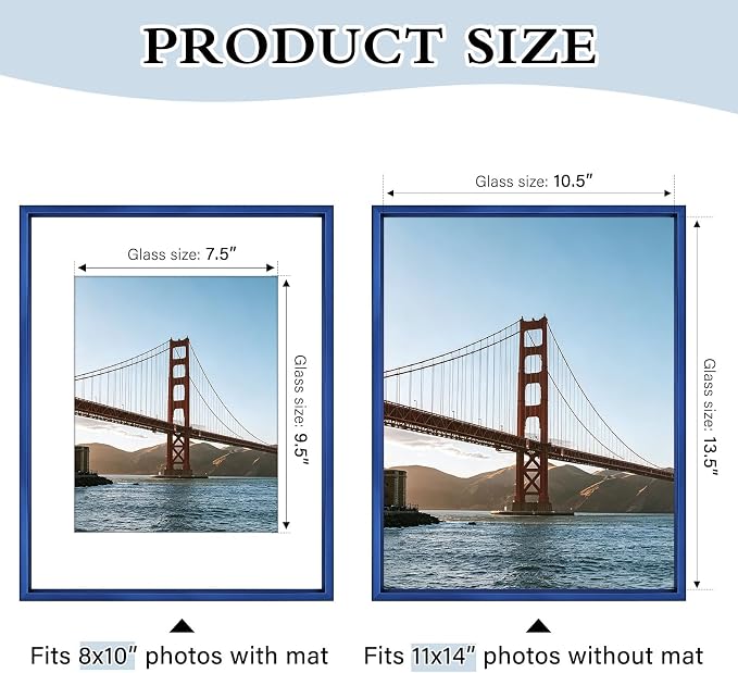 Frametory 11x14 Blue Aluminum Metal Picture Frame Mat for 8x10 Glass