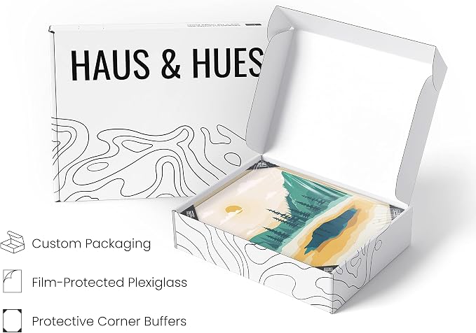 HAUS AND HUES Vintage National Park Posters - Set of 6 National Parks Art Prints, Nature Wall Art and Mountain Print Set, Abstract Prints of Mountain Wall Art (Beige Frame, 8x10)