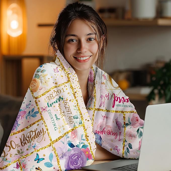 50th Birthday Gifts for Her -50 Year Old Gifts for Women Mom -50th Milestone Birthdays Blanket-50th Birthday Blanket for Women - Warm Soft Plush Flannel Throw Blankets (60"x50")
