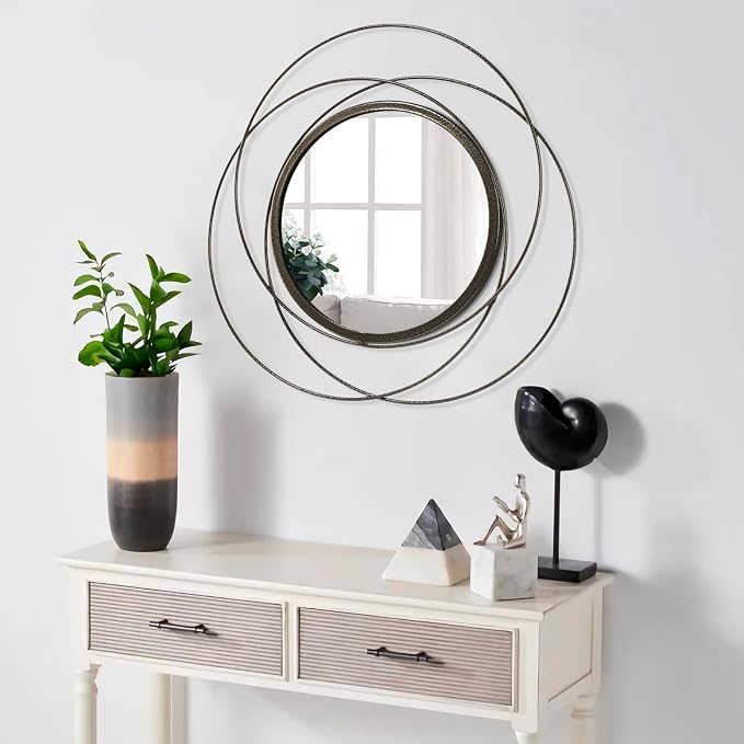 Wall Mirror Mounted Round Decorative Mirrors with Iron Metal Wire Frame Mirror for Wall, Home Decorative Bathroom Vanity, Living Room or Bedroom Large 20”