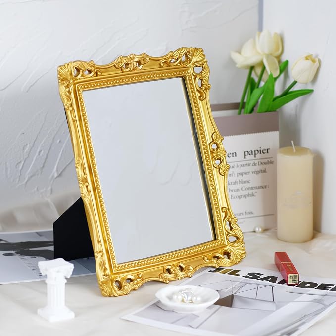 OIGUMR Square Wall Mirror Vintage Mirror Gold Mirror 11.8x9.8 inch