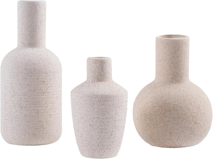 DN DECONATION Flower Vase Set of 3, Small Boho Vases for Table Home Decor | Rustic Farmhouse, Ceramic Vase for Pampas Grass, Dried Fresh Flowers, Modern Decorative Vases for Living Room, Bedroom, Shelf