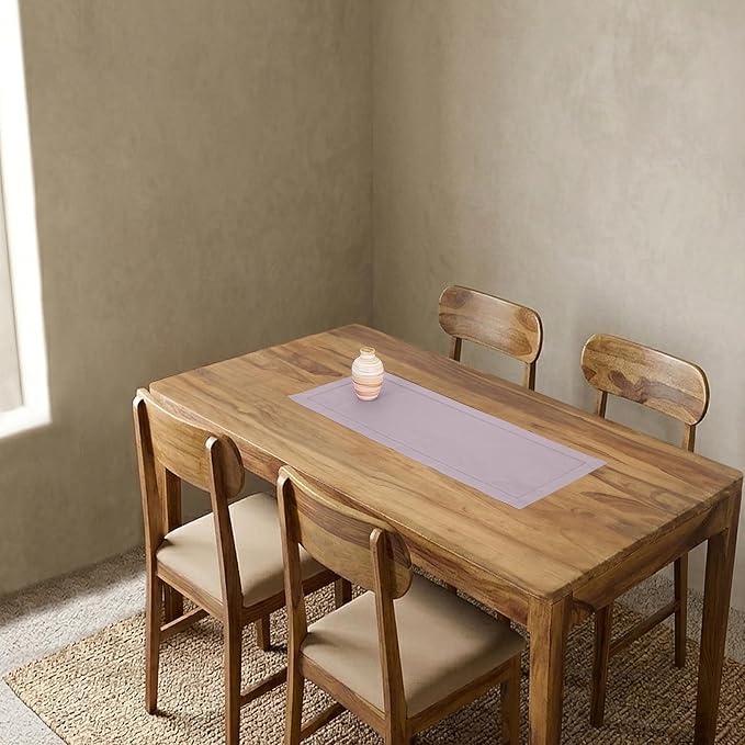 Solino Home 100% Pure Linen Dining Table Runner Lilac Hemstitch, 14 x 36 in | Classic Hemstitch, a graceful centrepiece for dining and gatherings, hemstitched border, mitered corners, OEKO-TEX Certified