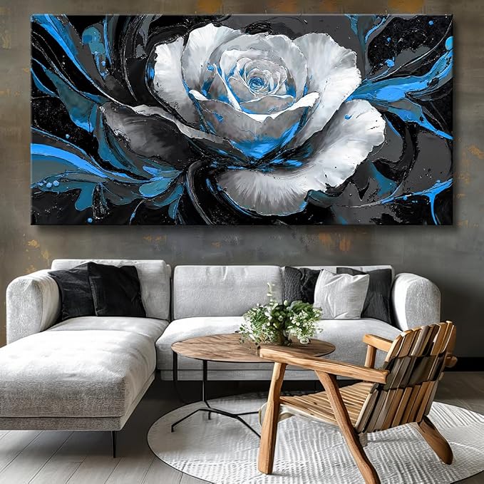 Large White Rose Flower Wall Art Elegant Flower Framed Floral Canvas Print for Living Room, Bedroom, Dining Room, Home Office Modern Ready to Hang Home Decor - 24"x48"