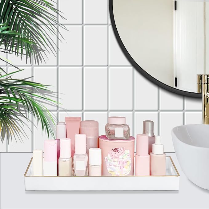 MAONAME White Bathroom Tray, Rectangular Toilet Tank Trays with Handles