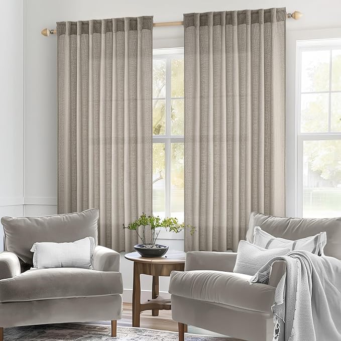 MIULEE Burlywood Birch Linen Curtains 52x45 Inch Long 2 Panels for Bedroom | Living Room, Soft Linen Textured Window Drapes, Semi Sheer, Light Filtering, Back Tab, Rod Pocket, Farmhouse Burlap
