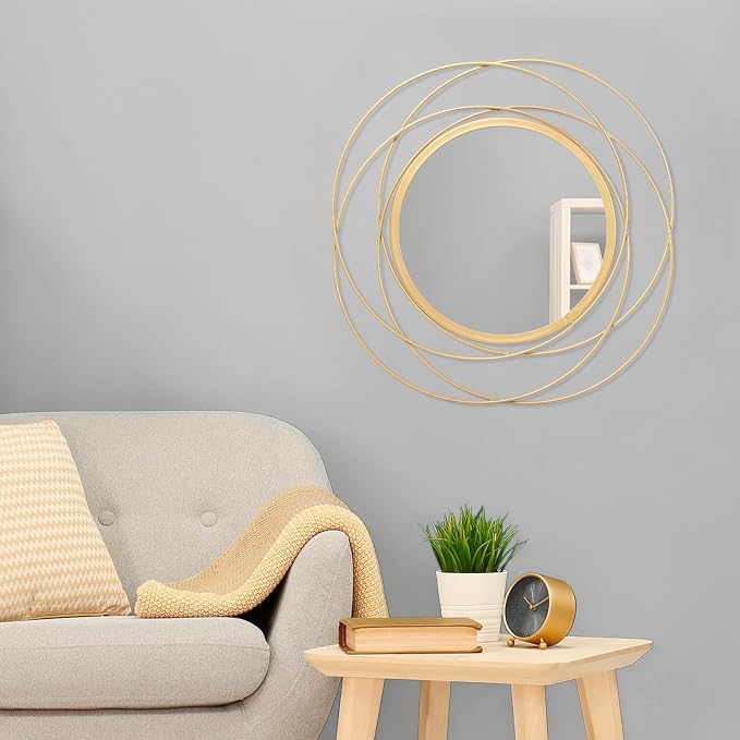 Gold Wall Mirror Mounted Round Decorative Mirrors with Iron Metal Wire Frame Mirror for Wall, Home Decorative Bathroom Vanity, Living Room or Bedroom White Small 20” x 20”