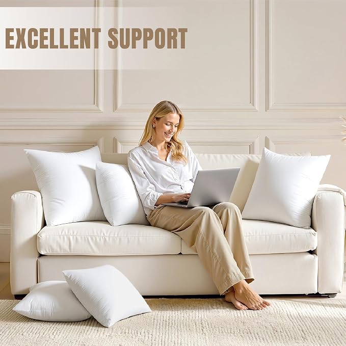 MIULEE 12x12 Inch Pillow Inserts Pack of 4-100% Cotton Cover | White Throw Pillow with 100% Virgin Microfiber for Bed Sofa Couch Living Room, All-Season Decorative Back Support
