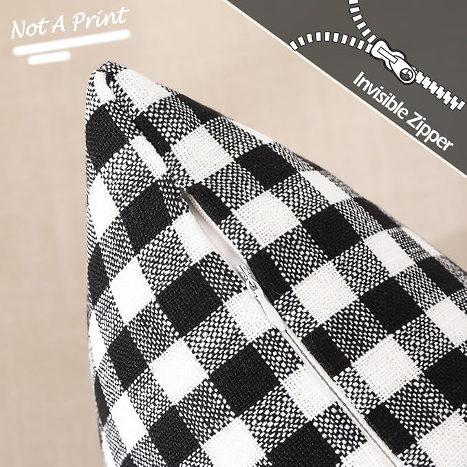 Outdoor Black and White Gingham Plaid Throw Pillow Covers 18x18 for Porch | Set of 2 Black Pillow Covers 18 x 18, Vintage Farmhouse Cottage Core Decor, Black and White Christmas Outdoor Pillow Covers