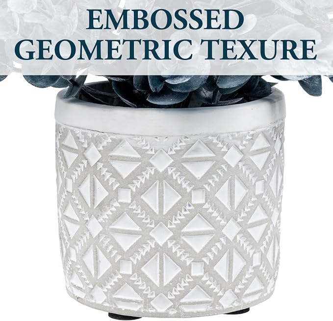 MyGift Artificial Eucalyptus Plant in Modern Gray Concrete Pots with Geometric Embossed Pattern (1, Blue)